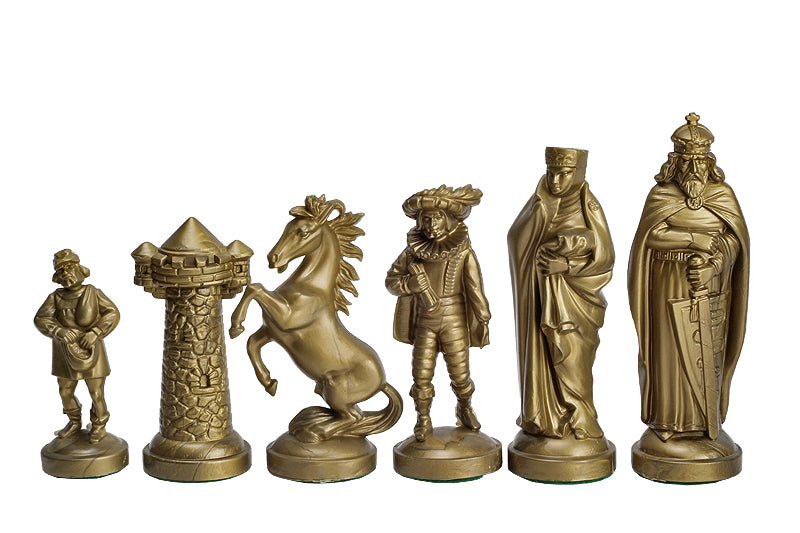 Mittelalterliche stilisierte Schachfiguren, schwarz und gold (König 98 mm) - Mittelalterliche stilisierte Schachfiguren, schwarz und gold (König 98 mm)