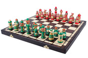 BLAUE BABUSZKAMMERN - Handbemaltes Babuschka Schachspiel (42 × 42 cm)