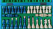 Indisches Schachspiel aus Holz blau - großes Schachset