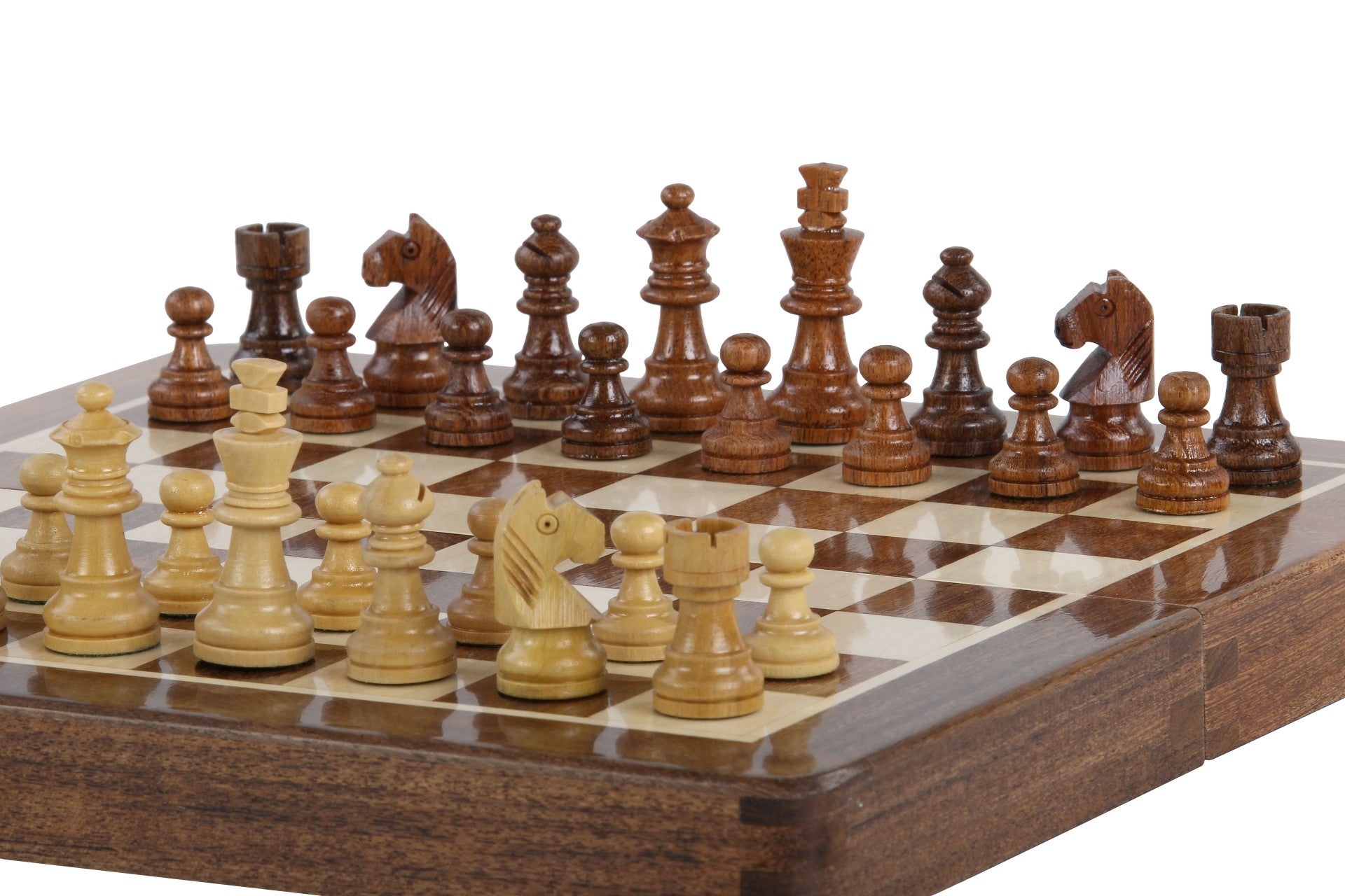 MAGNETISCHES Schachspiel mit eingelegtem Schachbrett, 25 cm - MAGNETISCHES Schachspiel mit eingelegtem Schachbrett, 25 cm