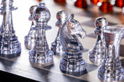 Staunton Schachfiguren Nr. 6, transparent bernsteinfarben (König 96 mm)