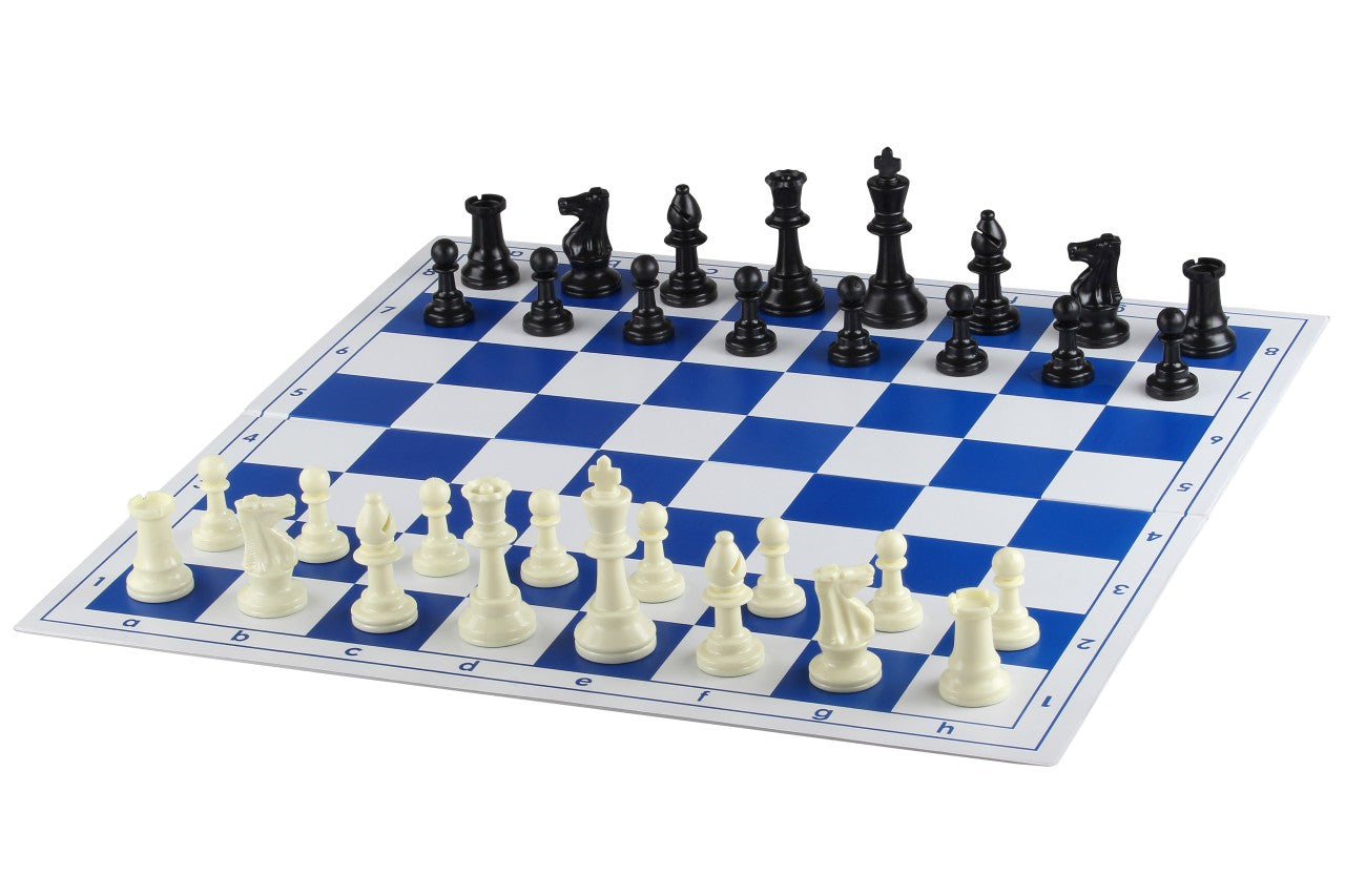 Kunststoff-Klappschachbrett 4+, weiß und blau - Kunststoff-Klappschachbrett 4+, weiß und blau