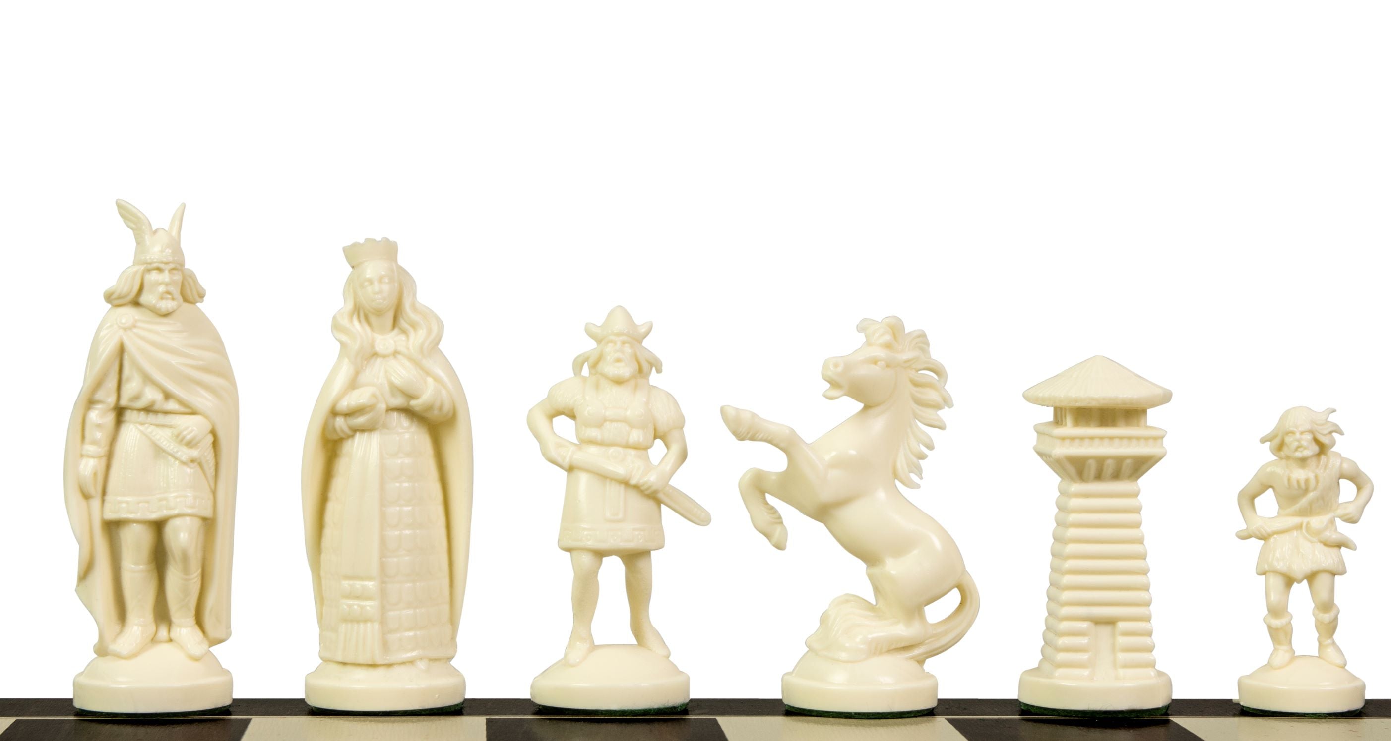 Schachfiguren im Wikinger-Stil, cremefarben und schwarz (König 98 mm) - Schachfiguren im Wikinger-Stil, cremefarben und schwarz (König 98 mm)
