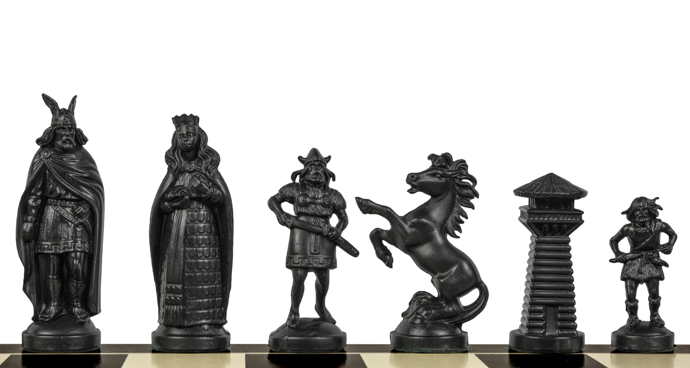 Schachfiguren im Wikinger-Stil, cremefarben und schwarz (König 98 mm) - Schachfiguren im Wikinger-Stil, cremefarben und schwarz (König 98 mm)