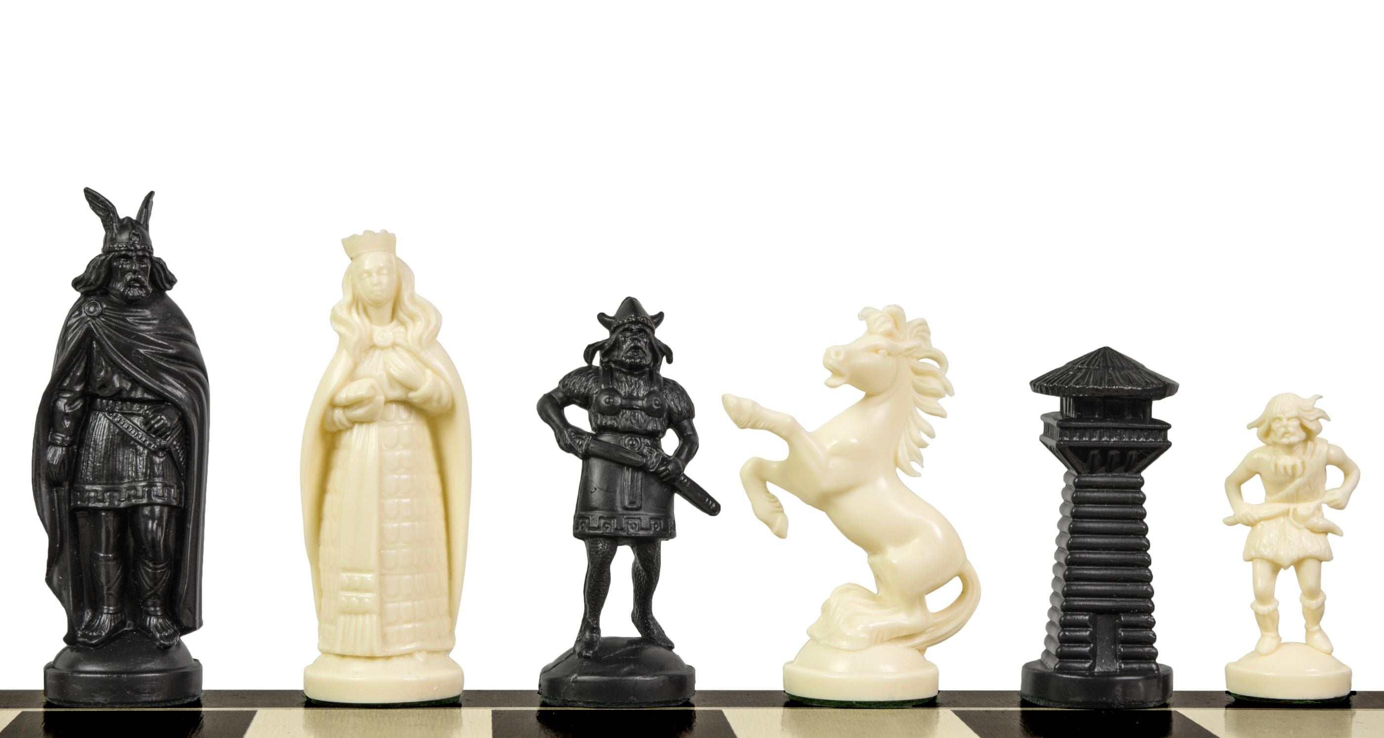 Schachfiguren im Wikinger-Stil, cremefarben und schwarz (König 98 mm) - Schachfiguren im Wikinger-Stil, cremefarben und schwarz (König 98 mm)