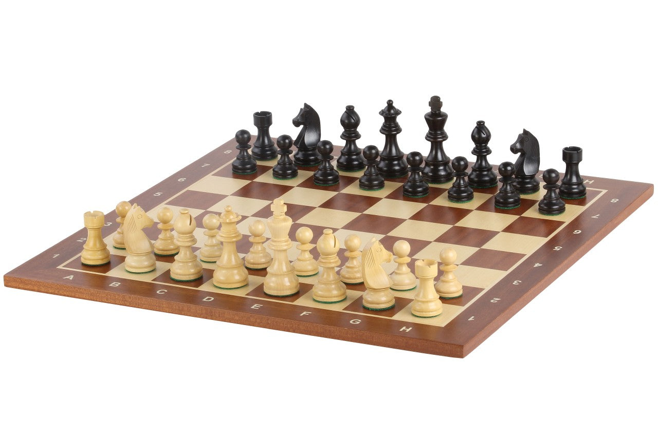 Zeitloses Schachspiel - Schachbrett (Feld 50 mm), Figuren (König 90 mm) - Zeitloses Schachspiel - Schachbrett (Feld 50 mm), Figuren (König 90 mm)-NurSchach