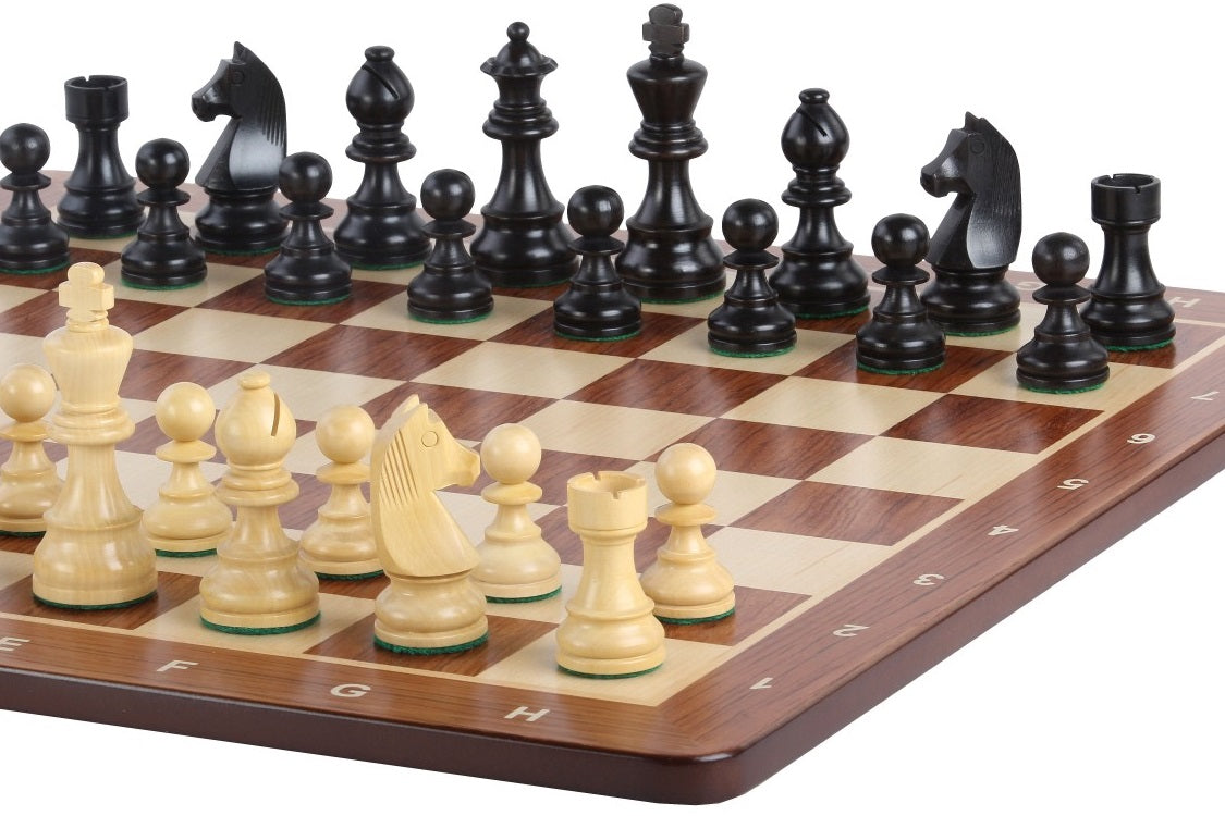 No6 Schwarzes Schachbrett+ 3.75" Deutsche Ebonisierte Figuren-NurSchach