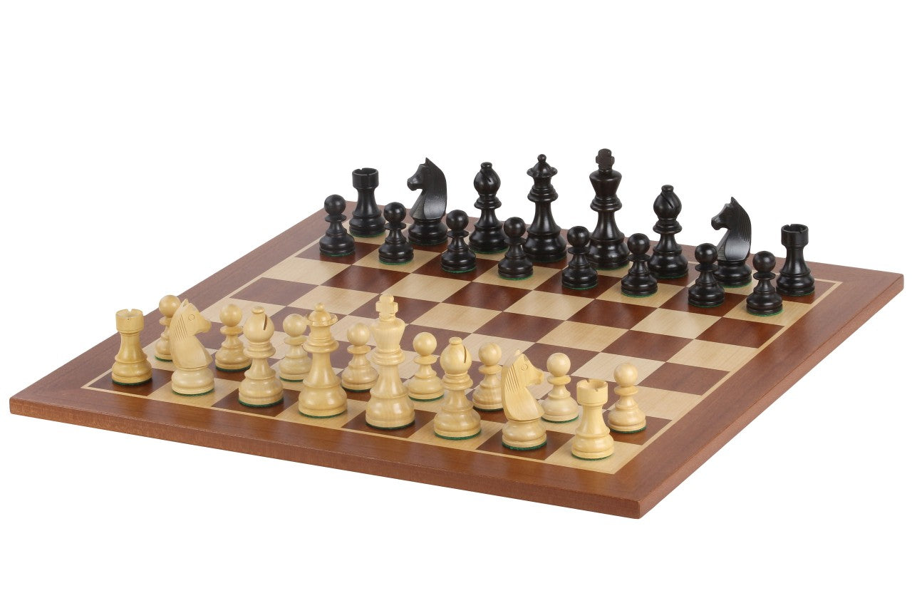 Zeitloses Schachspiel - Schachbrett (Feld 50 mm), Figuren (König 90 mm) - Zeitloses Schachspiel - Schachbrett (Feld 50 mm), Figuren (König 90 mm)-NurSchach