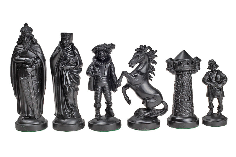 Mittelalterliche stilisierte Schachfiguren, schwarz und gold (König 98 mm) - Mittelalterliche stilisierte Schachfiguren, schwarz und gold (König 98 mm)