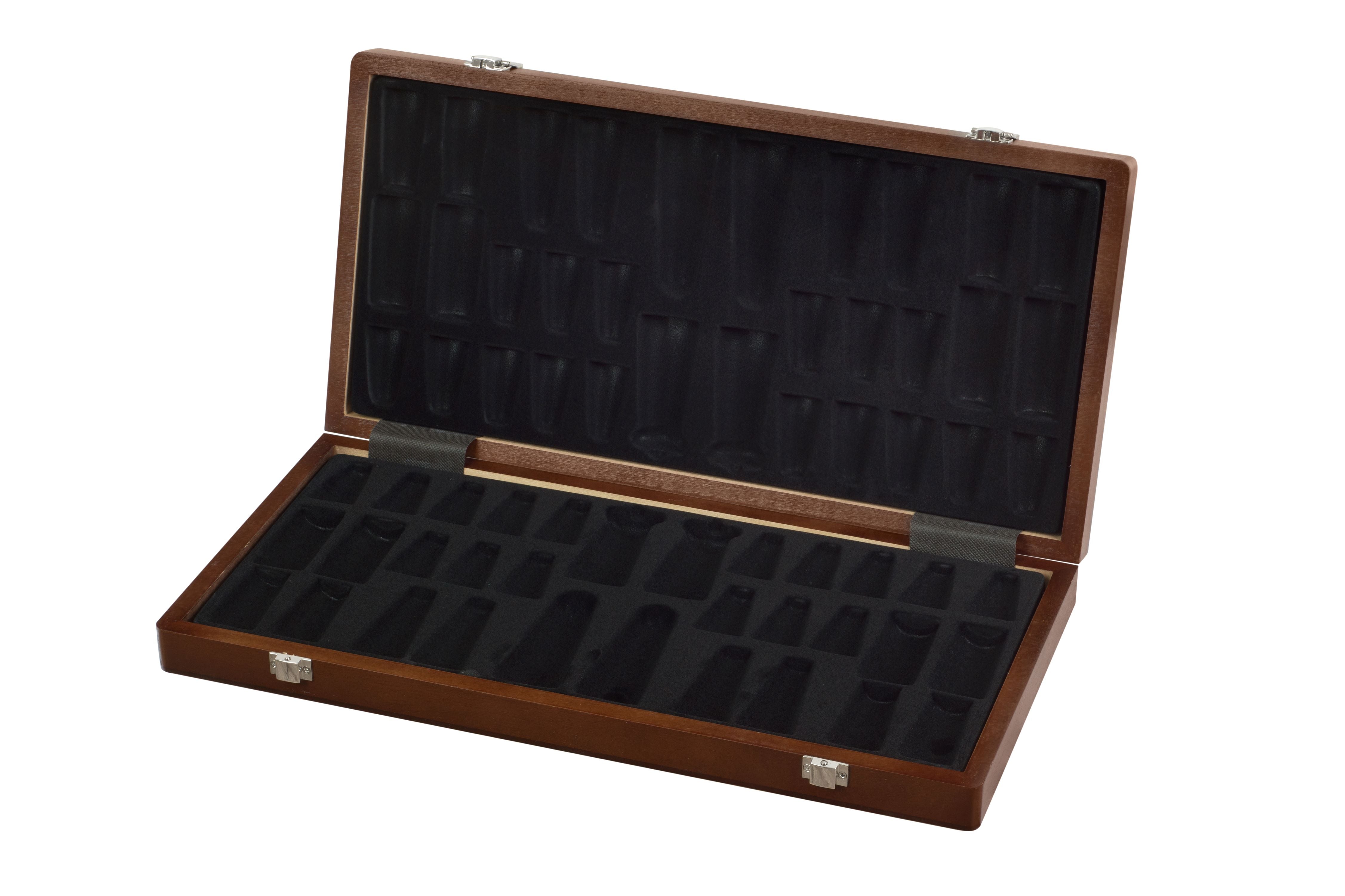 Nussbaum / Ahorn Intarsienkoffer für Schachfiguren mit Königshöhe bis 90-96 mm - Nussbaum / Ahorn Intarsienkoffer für Schachfiguren mit Königshöhe bis 90-96 mm