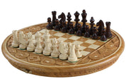 Chess Rubin - handgeschnitztes rundes Schachspiel aus Holz (33 cm)